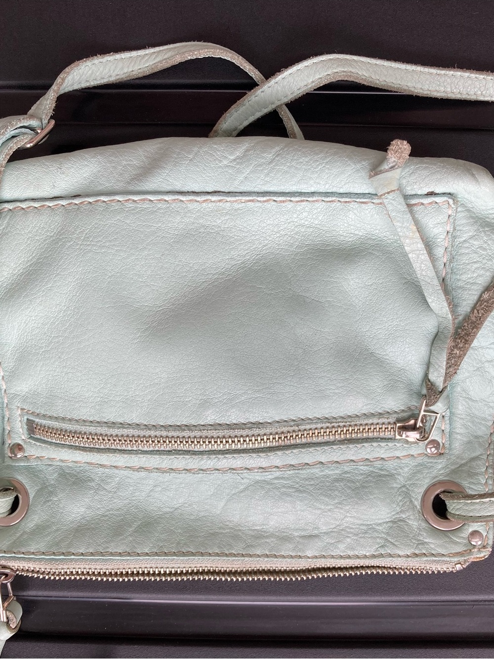 Roots Mint Green Leather Shoulder Bag